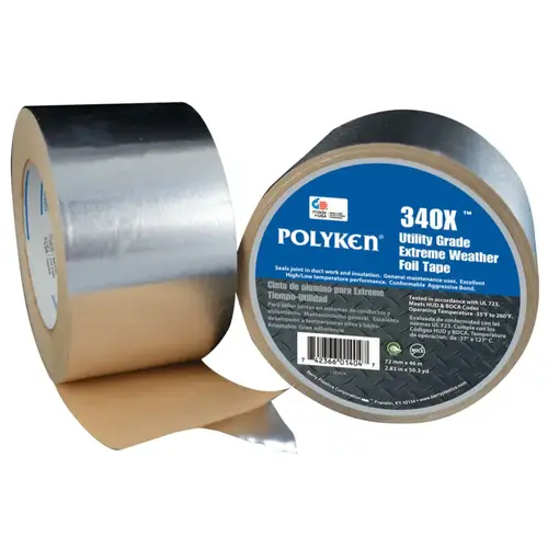 340X Utility Extreme Weather Foil Tape, 72 mm X 46 m, 3 mil, Aluminum 340X Utility Extreme Weather Foil Tape, 72 mm X 46 m, 3 mil, Aluminum
