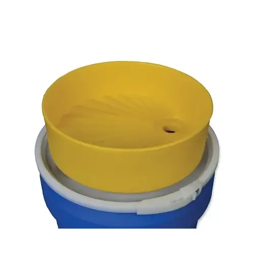 Drum Funnel, 18 in dia x 7 in H, HDPE, Yellow, Includes Screen Drum Funnel, 18 in dia x 7 in H, HDPE, Yellow, Includes Screen