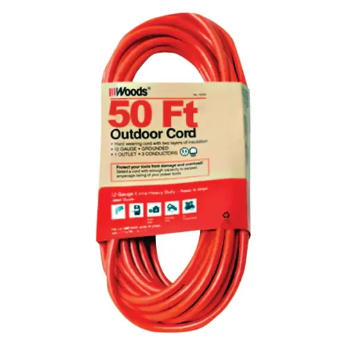 Outdoor Round Vinyl Extension Cord, 50 ft, 1 Outlet, Orange Outdoor Round Vinyl Extension Cord, 50 ft, 1 Outlet, Orange