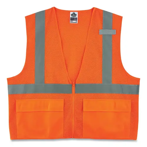 GloWear Safety Vest, 8220Z, Mesh, Class 2, Type R, Reflective Strip, 3 Pockets, Zipper, Large/X-Large, Orange - pack of 6 GloWear Safety Vest, 8220Z, Mesh, Class 2, Type R, Reflective Strip, 3 Pockets, Zipper, Large/X-Large, Orange - pack of 6