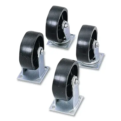 Heavy-Duty Caster Set, 6 in dia, Polyolefin, 2 Fixed/2 Swivel
