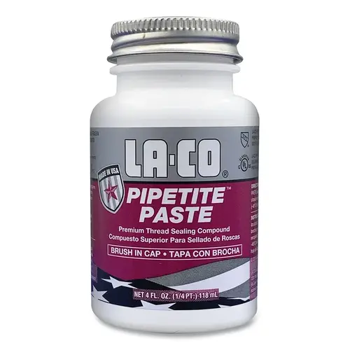 LA-CO Pipetite Paste Pipe Thread Sealant, 1/4 pt, Brush In Cap, Gray LA-CO Pipetite Paste Pipe Thread Sealant, 1/4 pt, Brush In Cap, Gray