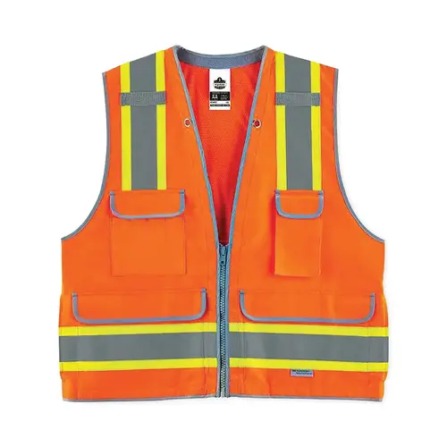 GloWear Safety Vest, 8254HDZ, Heavy-Duty, Two Tone, Surveyors, Class 2, Type R, 5 Pockets, 2 Radio Tabs, L/X-L, Orange Hi-Viz Orange; Hi-Viz Yellow GloWear Safety Vest, 8254HDZ, Heavy-Duty, Two Tone, Surveyors, Class 2, Type R, 5 Pockets, 2 Radio Tabs, L/X-L, Orange Hi-Viz Orange; Hi-Viz Yellow