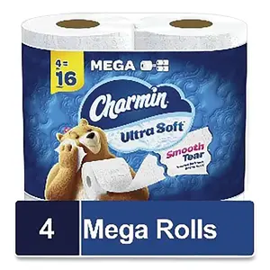 CHARMIN 08806 Ultra Soft Bathroom Tissue, 3.92 in L, 4 in W, 4 Mega Rolls White - pack of 8