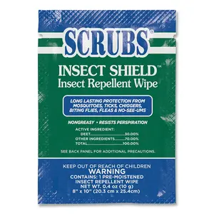 SCRUBS 91401 Insect Shield  Insect Repellent Wipes, 8 in x 10 in, 0.4 oz, Single Premoistened Packets