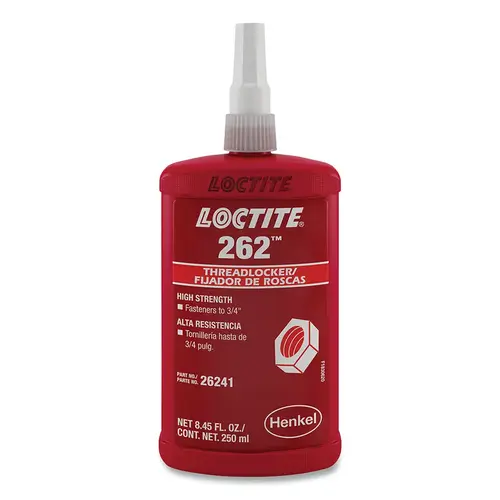 262  Threadlocker, Medium to High Strength, 250 mL, Up to 3/4 in Thread, Red