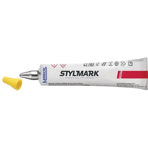 STYLMARK Tube Marker, Yellow, 1/8 in Tip, Metal-Ball Tip STYLMARK Tube Marker, Yellow, 1/8 in Tip, Metal-Ball Tip