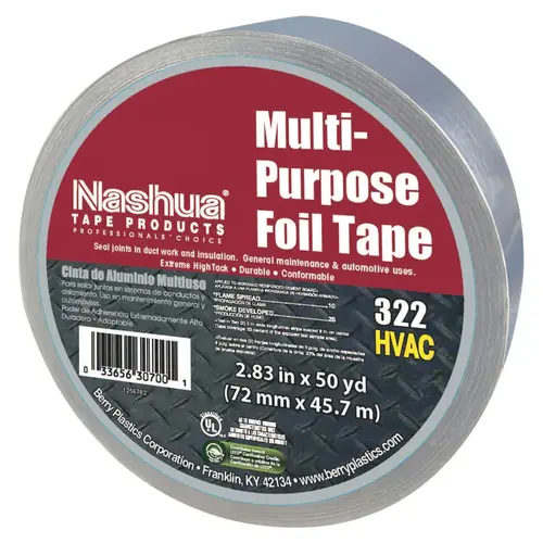 323 Multi-Purpose Plain Foil Tape, 72 mm x 46 m, 5 mil, Aluminum Silver 323 Multi-Purpose Plain Foil Tape, 72 mm x 46 m, 5 mil, Aluminum Silver