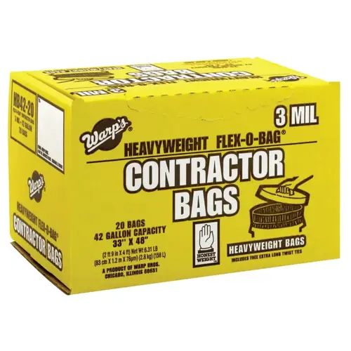 FLEX-O-BAG Trash Can Liners and Contractor Bags, 42 gal, 3 mil, 33 in X 48 in, Black, Heavyweight FLEX-O-BAG Trash Can Liners and Contractor Bags, 42 gal, 3 mil, 33 in X 48 in, Black, Heavyweight