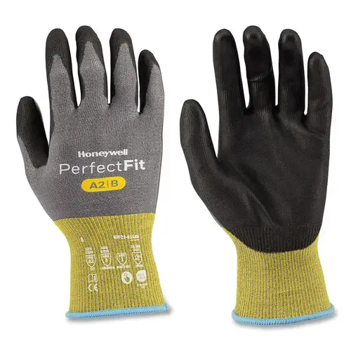 Perfect Fit Cut Resistant Gloves, Polyurethane Coating, 18 Gauge, A2/B Cut level, 9-L Grey - 2 per pack x10 packs