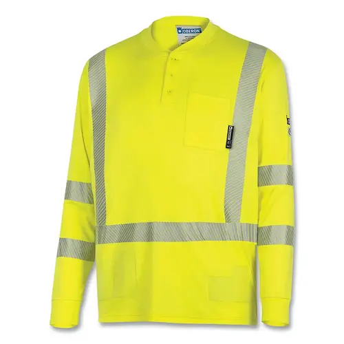 FR/Arc-Rated Safety Shirt, ZFI406, Long-Sleeve Henley w/Refl Stripes, 3-Button Pullover, Cotton Knit, XL, Hi-Vis YW/Sil FR/Arc-Rated Safety Shirt, ZFI406, Long-Sleeve Henley w/Refl Stripes, 3-Button Pullover, Cotton Knit, XL, Hi-Vis YW/Sil