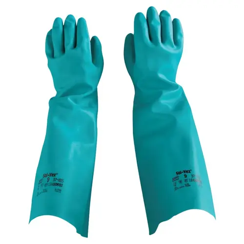37-185 Nitrile Gloves, Gauntlet Cuff, Unlined, Size 9, Green, 22 mil - 2 per pack x12 packs