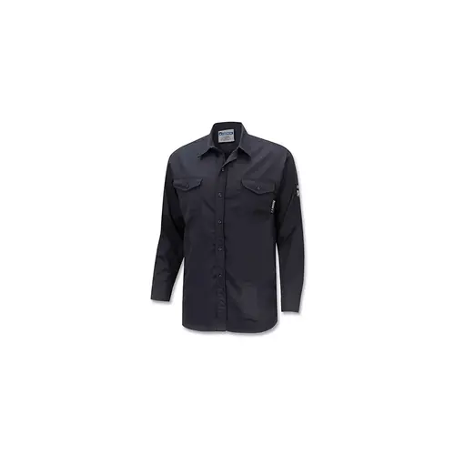FR/Arc-Rated Safety Shirt, ZFI509, Long-Sleeve Collared, Button-Up, 88 Cotton/12 HT Nylon, XL, Navy Blue