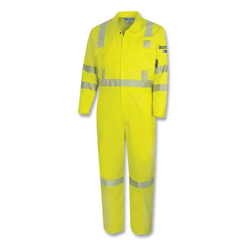 FR/Arc-Rated Safety Coveralls, ZFE106, Collared w/Adjustable Ankles/Wrists, 2X-Large, Hi-Vis Yellow/Silver FR/Arc-Rated Safety Coveralls, ZFE106, Collared w/Adjustable Ankles/Wrists, 2X-Large, Hi-Vis Yellow/Silver
