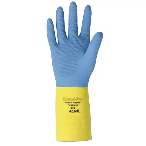 AlphaTec 87-224 Neoprene Gloves, Cotton Flock Lined, Size 8, Yellow/Blue AlphaTec 87-224 Neoprene Gloves, Cotton Flock Lined, Size 8, Yellow/Blue