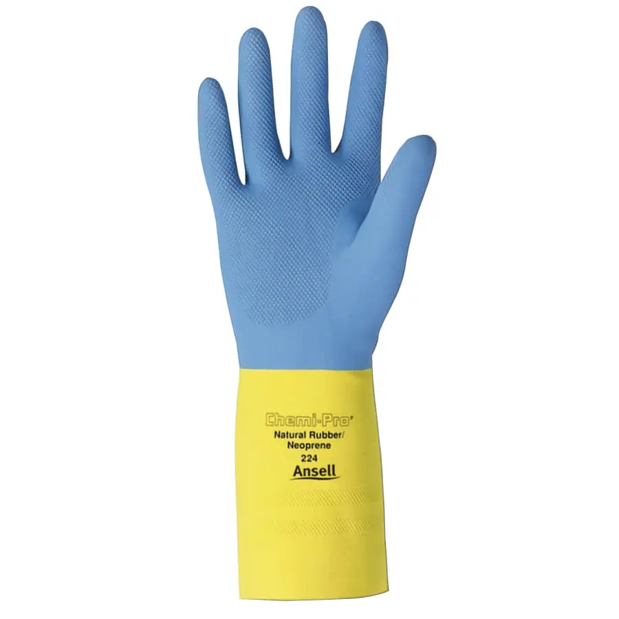 AlphaTec 87-224 Neoprene Gloves Cotton Flock Lined Size 9 Yellow/Blue - 2 per pack x12 packs 872249