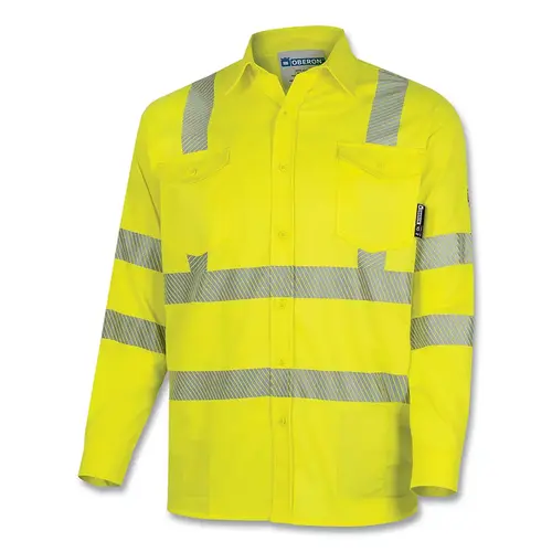 FR/Arc-Rated Safety Shirt, ZFI506, Long-Sleeve Collared w/Refl Stripes, Button-Up, 88 Cotton/12 HT Nylon, 3XL, Hi-Vis YW/Sil FR/Arc-Rated Safety Shirt, ZFI506, Long-Sleeve Collared w/Refl Stripes, Button-Up, 88 Cotton/12 HT Nylon, 3XL, Hi-Vis YW/Sil
