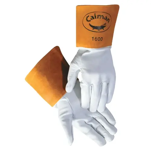 1600 Goat Grain Leather/Cowhide Cuff Unlined Welding Gloves, Medium, White/Gold, 4 in cuff Pair