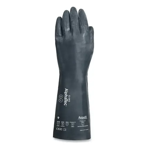 Chemical Gloves, Nylon Liner, Size 9, Black, Supported Gauntlet - 2 per pack x6 packs