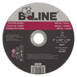 B-LINE ABRASIVES 1RC678 Cutting Wheel, 6 in dia, 0.045 in Thick, 7/8 in Arbor, 60 Grit, Aluminum Oxide Black - pack of 25