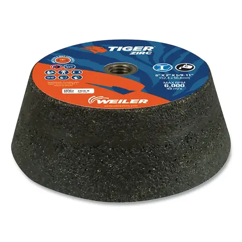Tiger  Flaring Cup Wheel, 6 in/4-3/4 in dia x 2 in Thick x 5/8 in-11 Arbor, 1-1/2 in Rim, 16 Grit, ZTA, Type 11, 5 EA/BX Brown - pack of 5