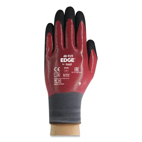 48-919 Double Layer Nitrile-Coated Gloves, Size 7, Black/Red