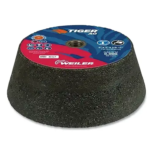 Tiger  Flaring Cup Wheel, 6 in/4-3/4 in dia x 2 in Thick x 5/8 in-11 Arbor, 1-1/2 in Rim, 16 Grit, AO, Type 11, 5 EA/BX Brown - pack of 5