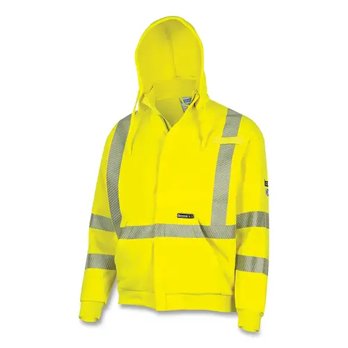 FR/Arc-Rated Hoodie, ZFC206, Zipper-Front, Detachable Hood, Cotton Fleece/Nylon, X-Large, Hi-Vis Yellow/Silver FR/Arc-Rated Hoodie, ZFC206, Zipper-Front, Detachable Hood, Cotton Fleece/Nylon, X-Large, Hi-Vis Yellow/Silver