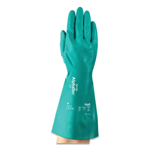 58-335 AQUADRI  Heavy-Duty Nitrile Gloves, Gauntlet Cuff, Soft Foam Lining, Size 8, Green Pair