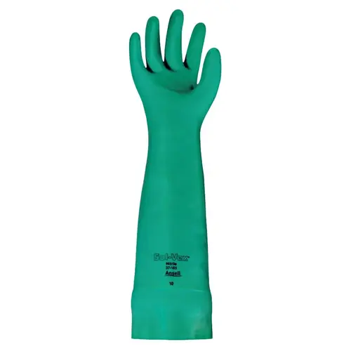 37-185 Nitrile Gloves, Gauntlet Cuff, Unlined, Size 10, Green, 22 mil - 2 per pack x12 packs
