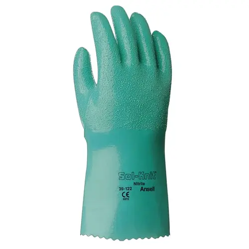 39-124 14 in Reinforced Nitrile Gloves, Gauntlet Cuff, Interlock Knit Cotton Liner, Size 8, Green - 2 per pack x12 packs
