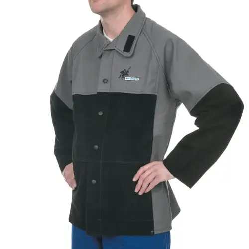 Welding Jacket, 2X-Large, Flame Retardant Cotton, Black/Gray