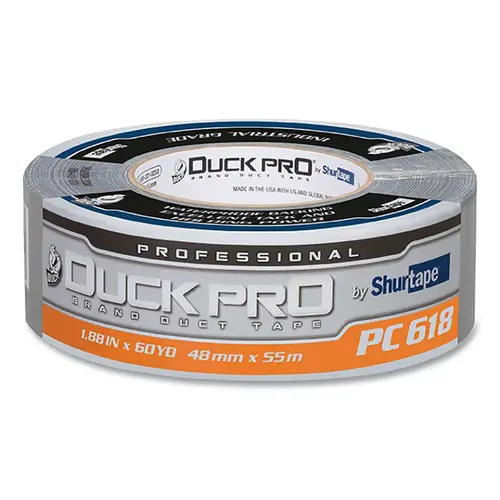 PC 618S Duck Pro by Shurtape Professional Grade Co-Extruded Cloth Duct Tape, 48 mm W x 55 m L x 10 mil Thick, Silver - pack of 24 PC 618S Duck Pro by Shurtape Professional Grade Co-Extruded Cloth Duct Tape, 48 mm W x 55 m L x 10 mil Thick, Silver - pack of 24