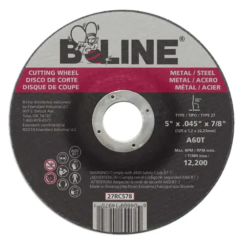 Depressed Ctr Cutting Wheel, 5 in dia, 0.045 in Thick, 7/8 in Arbor, 60 Grit Black - pack of 25