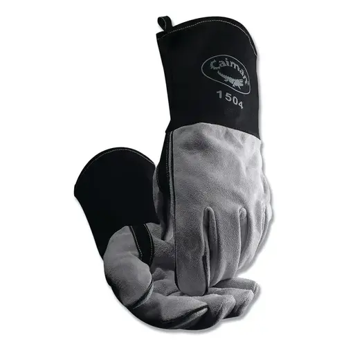 1504 Cow Split Flame Resistant Cotton Cuff MIG/Stick Welding Gloves, Large, Black/White, 4 in Gauntlet Cuff Pair 1504 Cow Split Flame Resistant Cotton Cuff MIG/Stick Welding Gloves, Large, Black/White, 4 in Gauntlet Cuff Pair