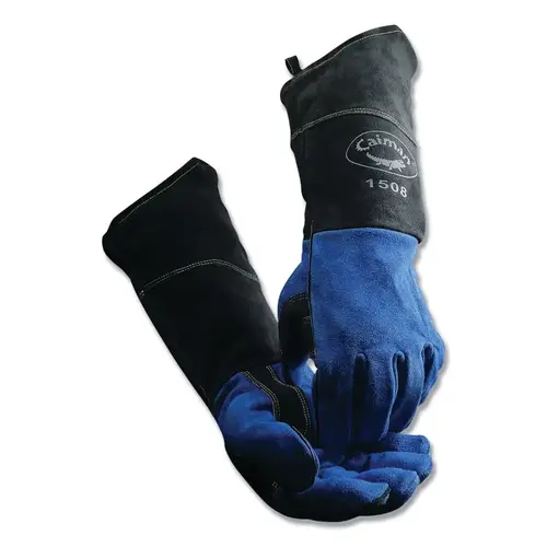 1508 18 in Cow Split Fleece Lined MIG/Stick Welding Gloves, One Size, Black/Blue, 18 in Scalloped Cuff Pair 1508 18 in Cow Split Fleece Lined MIG/Stick Welding Gloves, One Size, Black/Blue, 18 in Scalloped Cuff Pair