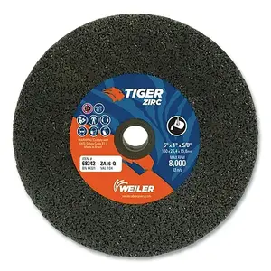 Weiler Tiger Zirc 68342 Tiger  Snagging Wheel, 6 in dia x 1 in Thick x 5/8 in Arbor, 16 Grit, Zirconia Alumina, Type 1, 5 EA/BX Brown - pack of 5