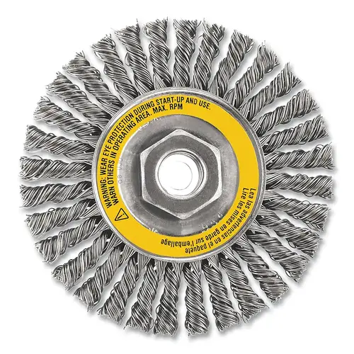 Wire Wheel Brushes, Stainless Steel Stringer, 5 in dia, 5/8 in-11 TPI, 12000 RPM Wire Wheel Brushes, Stainless Steel Stringer, 5 in dia, 5/8 in-11 TPI, 12000 RPM