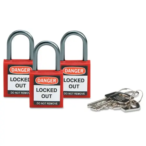 Compact Safety Locks, 1 1/5 in W x 5/8 L in x 1 2/5 H, Red, 3/Pk Compact Safety Locks, 1 1/5 in W x 5/8 L in x 1 2/5 H, Red, 3/Pk