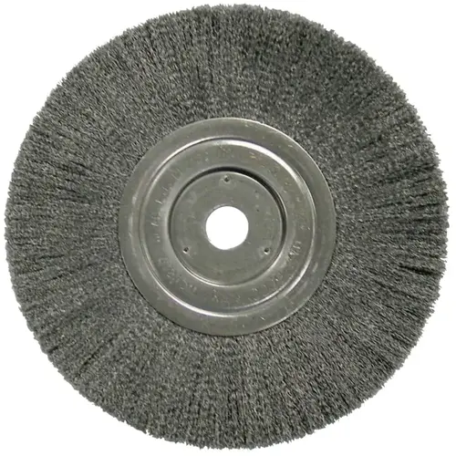 Narrow Face Crimped Wire Wheel, 8 in dia x 3/4 in W, 0.014 in Steel Wire, 6000 rpm Narrow Face Crimped Wire Wheel, 8 in dia x 3/4 in W, 0.014 in Steel Wire, 6000 rpm