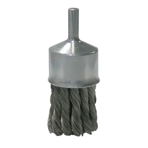 Knot Wire End Brush, Steel Bristles, 1-1/8 in Brush dia x 0.0118 in Wire, 20000 RPM, 1 EA/EA Knot Wire End Brush, Steel Bristles, 1-1/8 in Brush dia x 0.0118 in Wire, 20000 RPM, 1 EA/EA