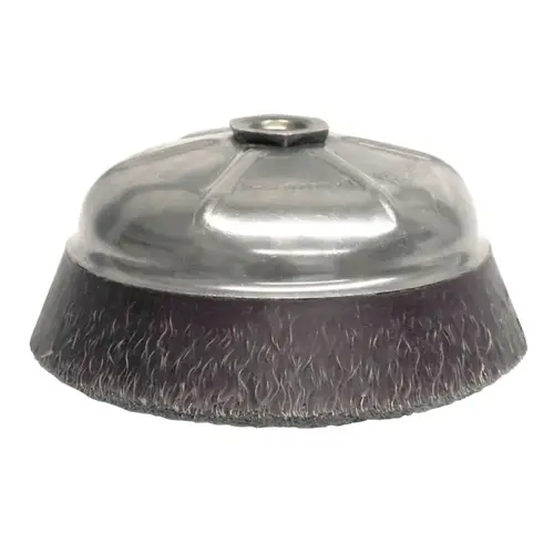 Polyflex Crimped Wire Cup Brush, 4 in Dia., 5/8-11 UNC Arbor, .02 in Steel Burgundy Polyflex Crimped Wire Cup Brush, 4 in Dia., 5/8-11 UNC Arbor, .02 in Steel Burgundy