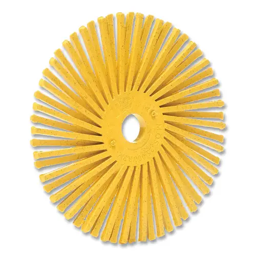 Radial Bristle Brush, 3 in dia, 3/8 in Arbor, 20000 RPM Yellow Radial Bristle Brush, 3 in dia, 3/8 in Arbor, 20000 RPM Yellow