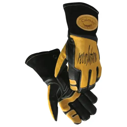 Revolution  Welding Gloves, Cow Grain Leather, X-Large, Black/Gold Pair