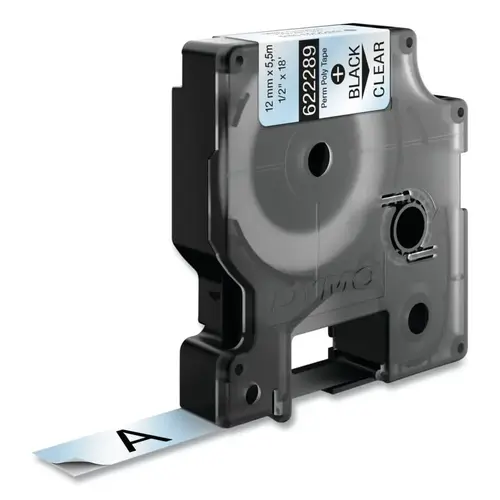 Industrial Rhino  Permanent Polyester Label Cartridge, 1/2 in W x 18 ft L, Black Print on Clear Background - pack of 25