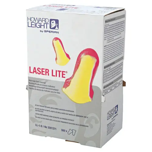 Laser Lite  Disposable Earplug, Foam, Magenta/Yellow, Uncorded, Dispenser Box - 2 per pack x500 packs