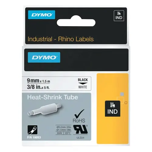 Heat-Shrink Tube, 3/8 in W x 5 ft L, Black on White - pack of 5