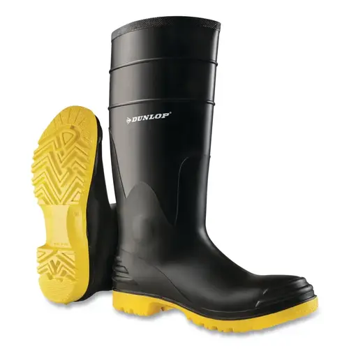 PolyGoliath Rubber Boots, Steel Toe and Midsole, Men's 9, Polyblend/PVC, Black/Yellow Pair