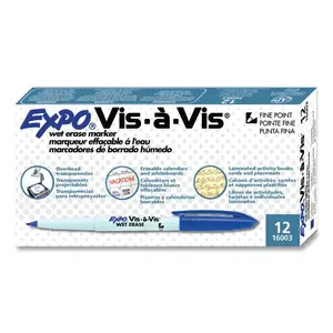 EXPO 16003 Vis- -Vis Wet Erase Marker, Fine Bullet Tip, Blue - pack of 144