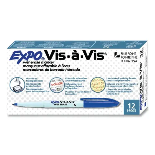 Vis- -Vis Wet Erase Marker, Fine Bullet Tip, Blue - pack of 144